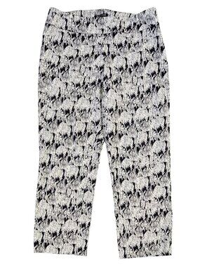 Nic+Zoe Black White Abstract Line Cropped Pant Side Zip Artsy Art to Wear PETITE
